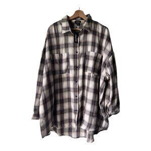 UNIXEX boohoo Extreme Oversized Checked Shirt BUTTON DOWN casual fresh  Navy  1o